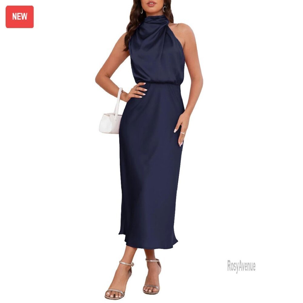 Satin Maxi Dress Formal Wedding Guest Cocktail Elegant Sleeveless